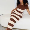 Avery Off Shoulder Sleeveless Striped Maxi Dress