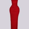 Garnet Glitter Cowl Neck Slit Maxi Dress