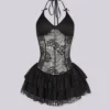 Marielle Lace Halter Ruffle Mini Dress