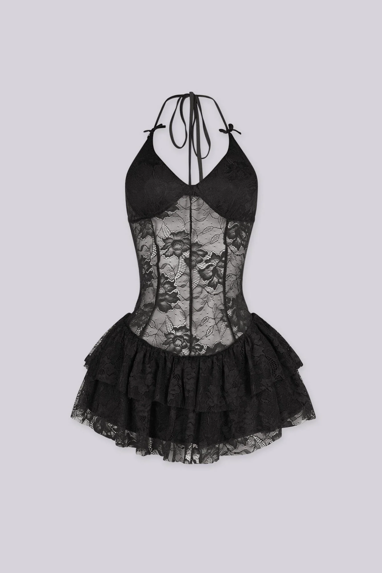 Marielle Lace Halter Ruffle Mini Dress