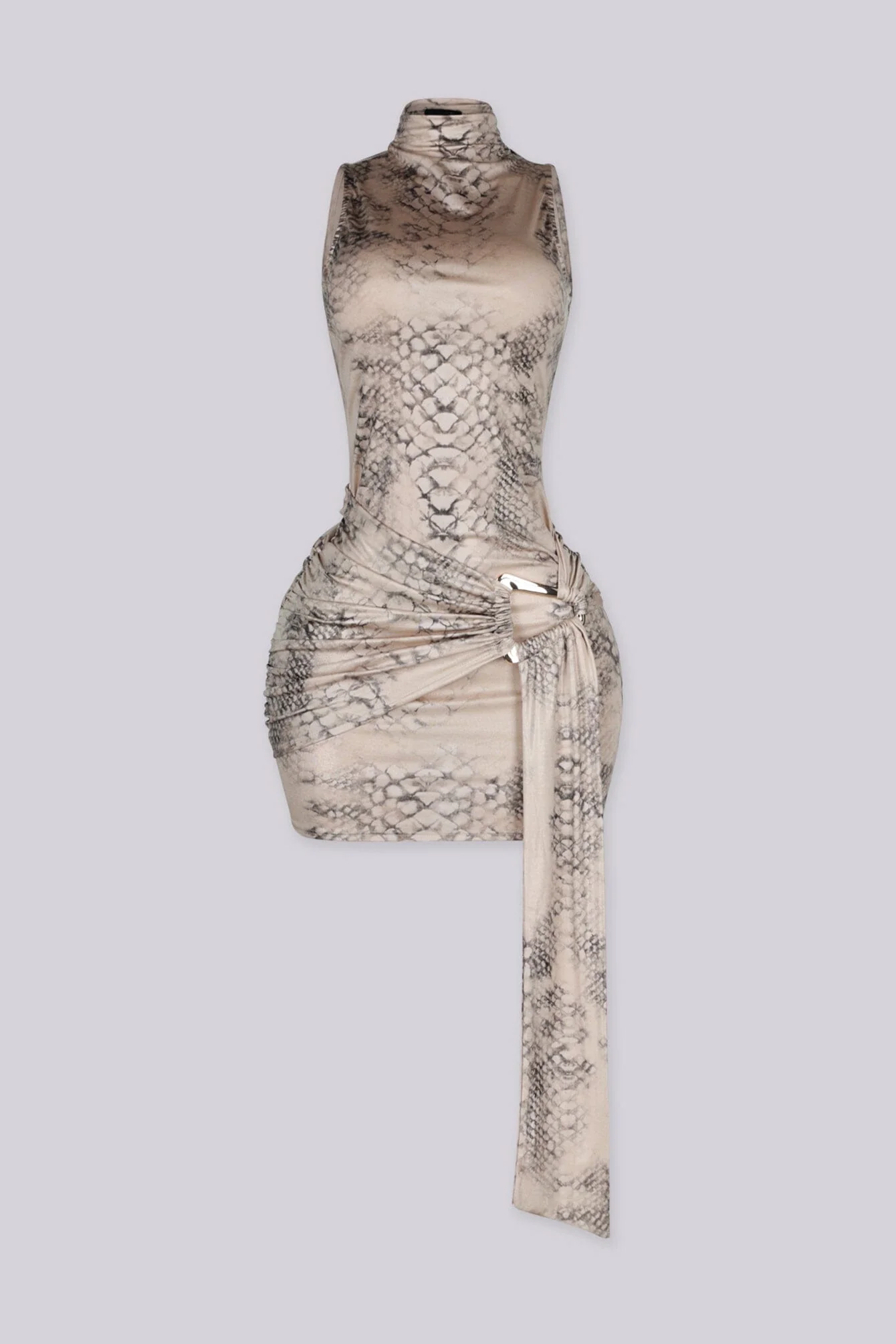 Mamba Snake Print Mock Neck Mini Dress