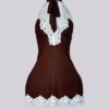 Solene Lace Trim Halter Mini Dress