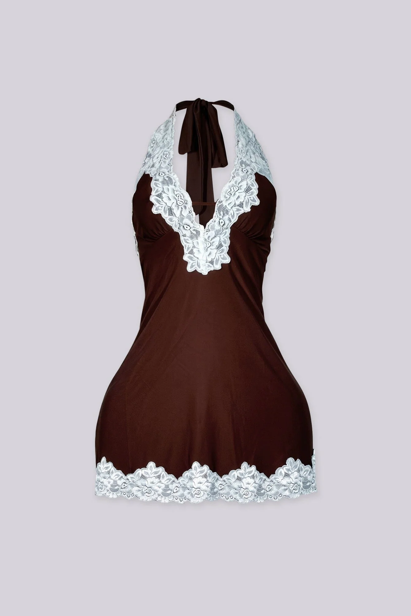 Solene Lace Trim Halter Mini Dress