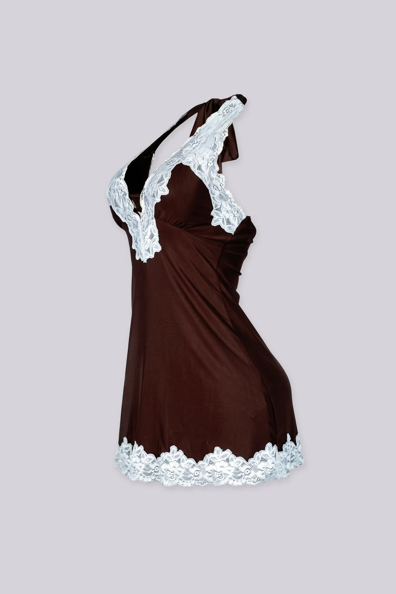 Solene Lace Trim Halter Mini Dress